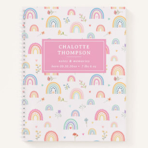 Pastel Rainbows Girly Wildblumen & Herz Notizbuch