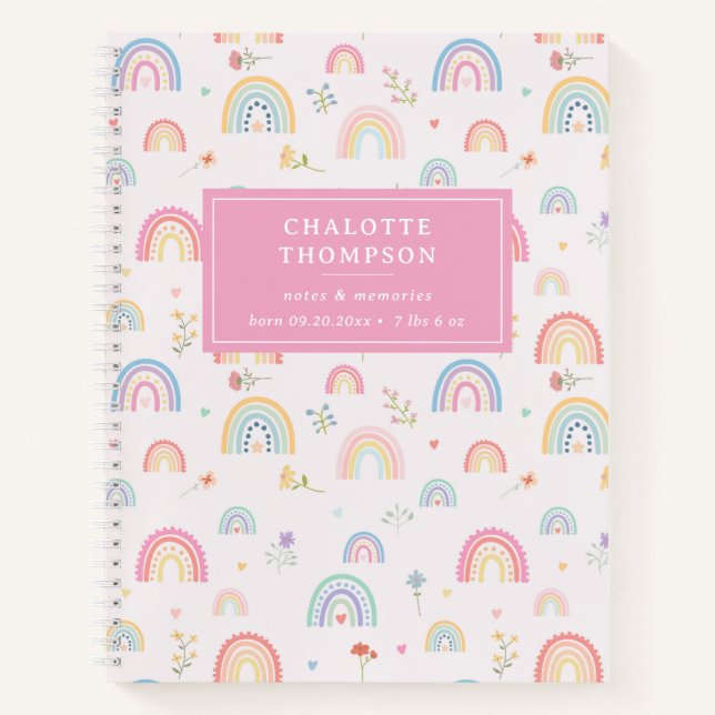 Pastel Rainbows Girly Wildblumen & Herz Notizbuch (Vorderseite)