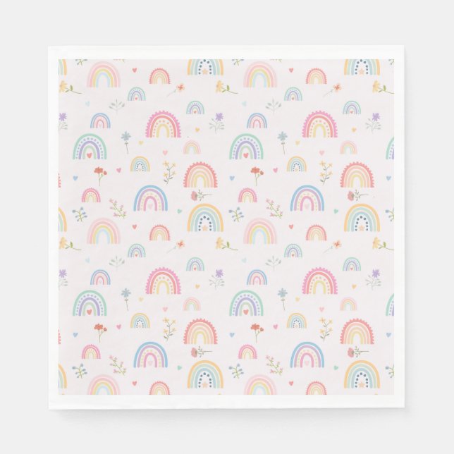 Pastel Rainbows Girly Wildblumen & Herz Serviette (Vorderseite)