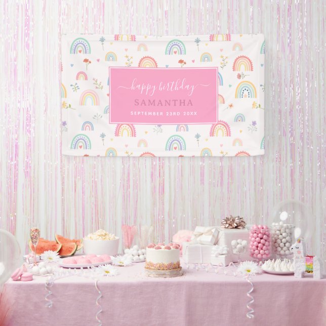 Pastel Rainbows Girly Wildblumen hören Geburtstag Banner (Party)