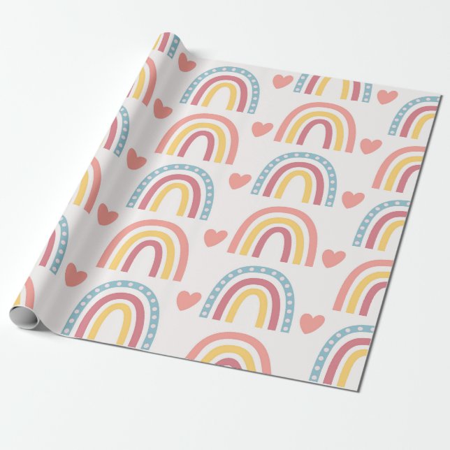 Pastel Rainbows und Herz-Muster Geschenkpapier (Ungerollt)