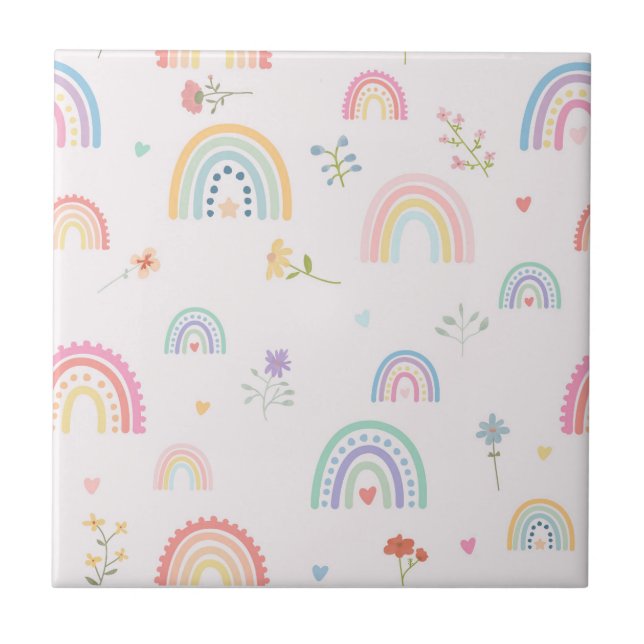 Pastel Rainbows Wildblumen Hearts Girly Kinderzimm Fliese (Vorderseite)