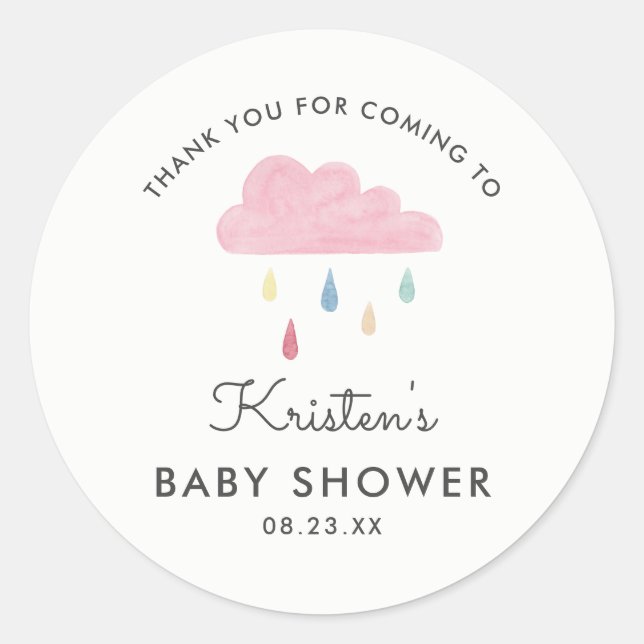 Pastel Raindrops Cloud Baby Dusche Vielen Dank für Runder Aufkleber (Vorderseite)