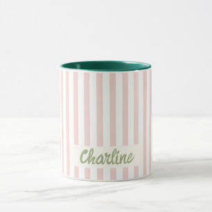 Pastel rayé rose Retro Nom Customisé Mug