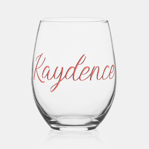 Pastel Red 3D Handgeschriebener Elegantenname Weinglas Ohne Stiel
