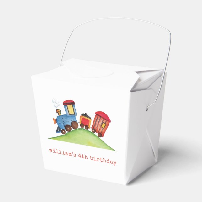 Pastel Red & Blue Train Geburtstagsparty Geschenkschachtel (Vorderseite)
