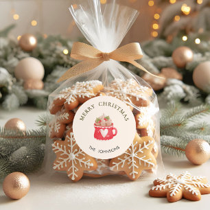 Pastel Red Cocoa Tasse Frohe Weihnachten Runder Aufkleber