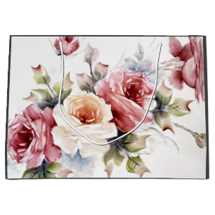 Pastel Red & Cream Rose Geschenktasche Große Geschenktüte