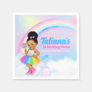 Pastel-Regenbogen-Afro-Puff-Mädchen-Geburtstagsfei Serviette