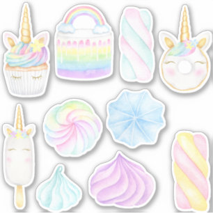 Pastel Regenbogen Aquarellfarbe Einhorn Aufkleber