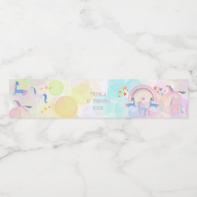 Pastel Regenbogen Aquarellfarbe Einhorn Kindergebu (Einzelnes Label)