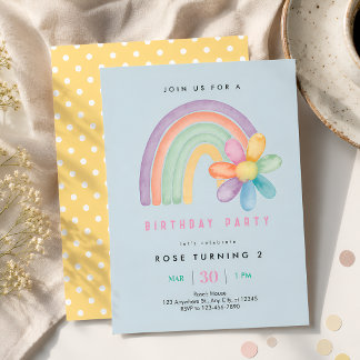Pastel Regenbogen-Blume 2. Geburtstag Einladung