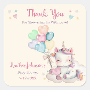 Pastel-Regenbogen-Einhorn-Baby-Party  Quadratischer Aufkleber