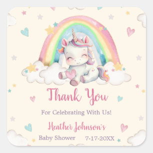 Pastel-Regenbogen-Einhorn-Baby-Party Quadratischer Aufkleber