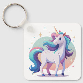 Pastel Regenbogen Einhorn im Cartoon-Stil Schlüsselanhänger