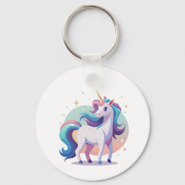 Pastel Regenbogen Einhorn im Cartoon-Stil Schlüsselanhänger