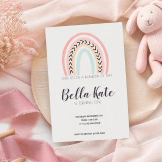 Pastel-Regenbogen-Einladung zum ersten Geburtstag  Einladung