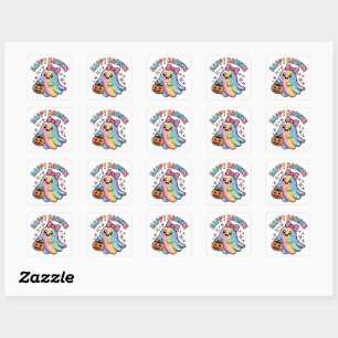 Pastel-Regenbogen-Geister-T-Shirt – Kawaii-Hallowe Quadratischer Aufkleber