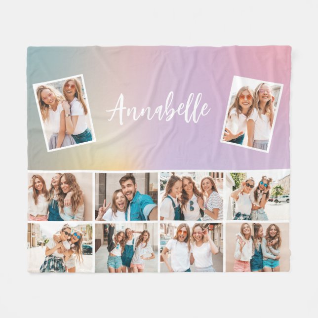 Pastel Regenbogen gurt monogramm einfaches Multi-F Fleecedecke (Vorderseite (Horizontal))