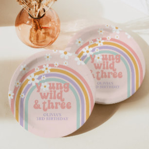 Pastel Regenbogen jung Wild 3. Geburtstag Pappteller