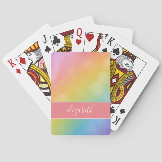 Pastel-Regenbogen-Muster mit Namenskarte Spielkarten (Rückseite)
