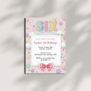 Pastel Regenbogen Pailletten Glitter Mädchen 6. Ge Einladung