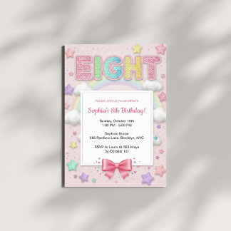 Pastel Regenbogen Pailletten Glitter Mädchen 8. Ge Einladung