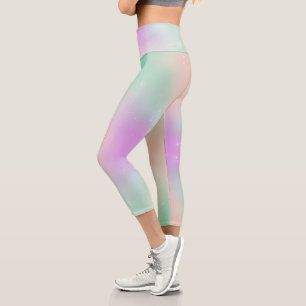 Pastel Regenbogen Swirbel Silberstar niedlich rosa Capri Leggings