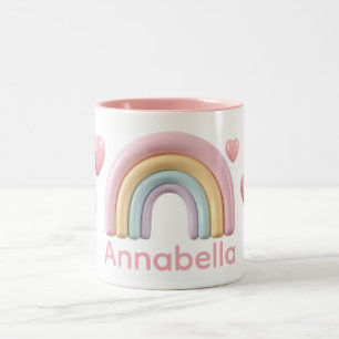 Pastel-Regenbogen und Herzen mit rosa individuelle Zweifarbige Tasse