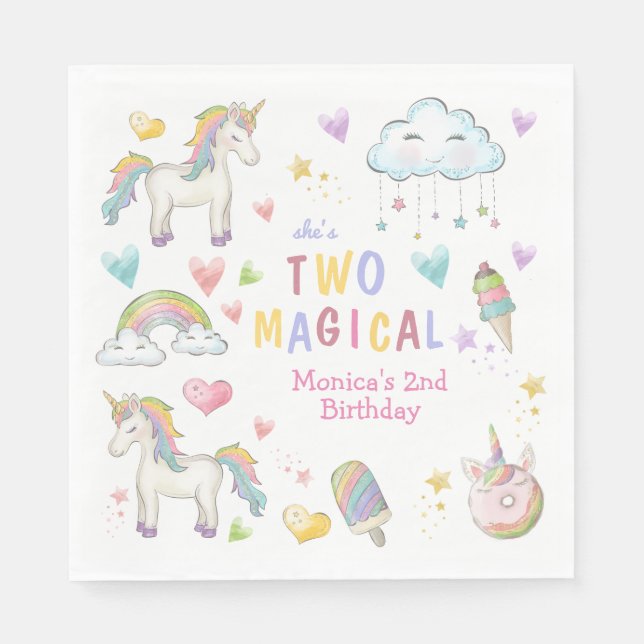 Pastel Regenbogen vereinen zwei magische Geburtsta Serviette (Vorderseite)