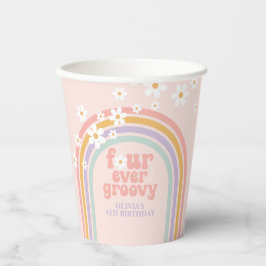 Pastel Regenbogen vier je Groovy 4. Geburtstag Pappbecher