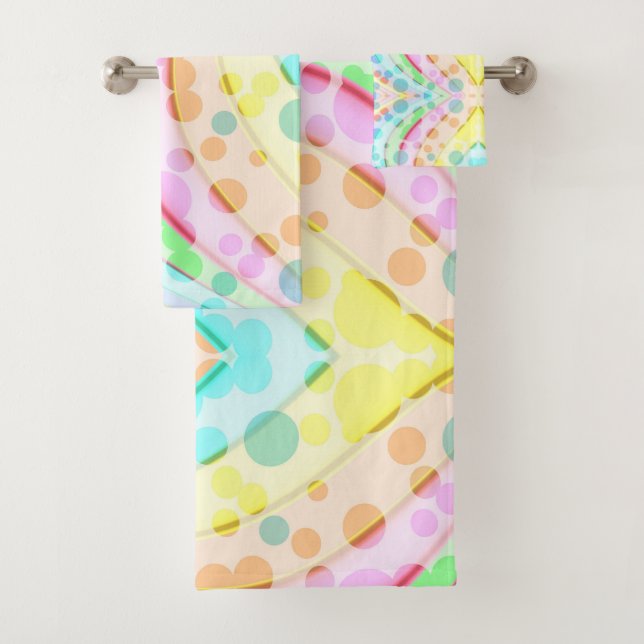 Pastel-Regenbogen von Ribbons und Blasen Badhandtuch Set (Insitu)