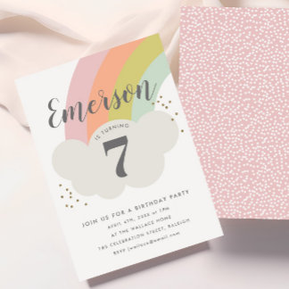 Pastel Regenbogenwolke Kinder Geburtstagsparty Einladung