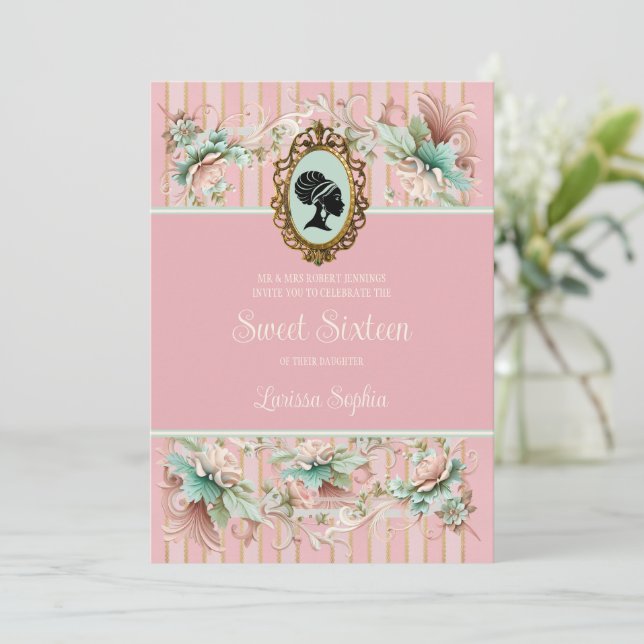 Pastel Regency Era 16 . Geburtstag Einladung (Stehend Vorderseite)