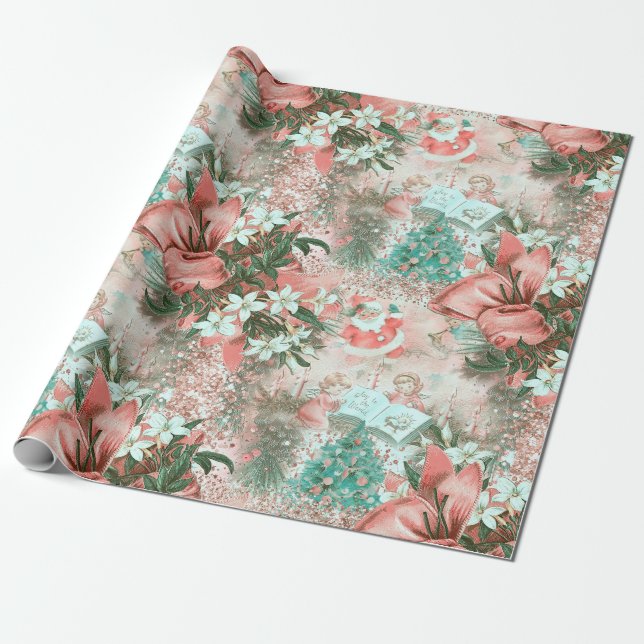Pastel Retro Christmas Vignette Geschenkpapier (Ungerollt)