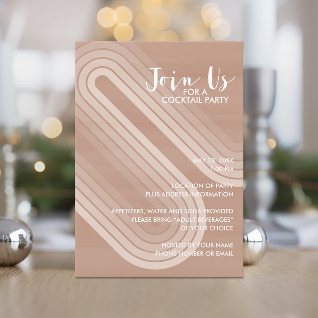 Pastel Retro Curvy Lines Champagne - Feiertag Einladung (Holiday invitation with boho stripes and pastel colors.)