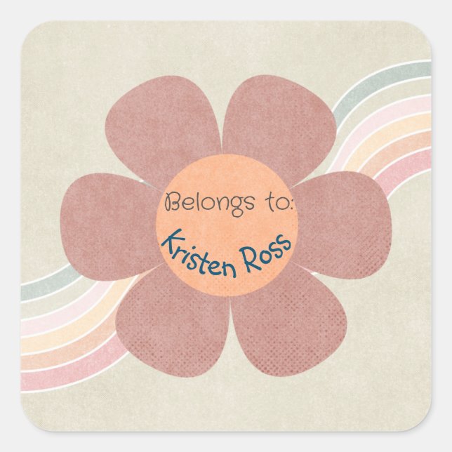 Pastel Retro Daisies & Rainbows gehört zum Aufkleb Quadratischer Aufkleber (Vorderseite)