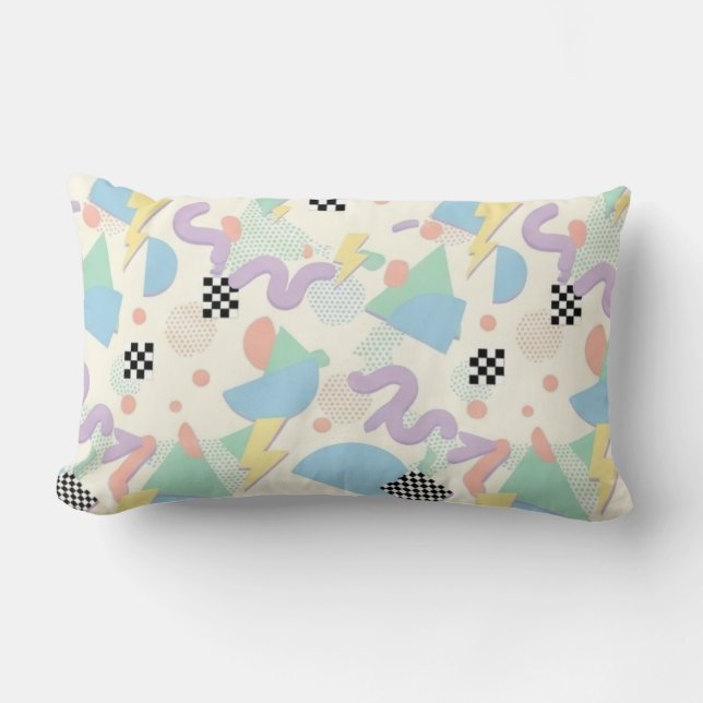 Pastel Retro Memphis Pattern Swirls Lendenkissen (Vorderseite)