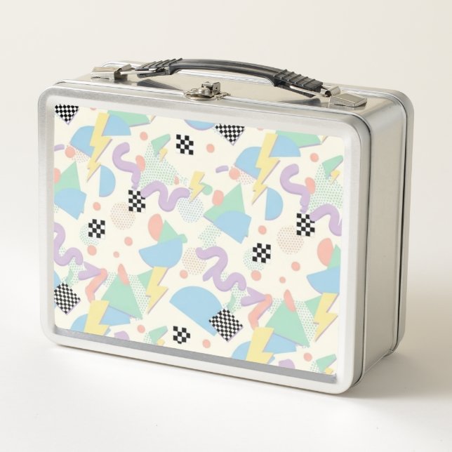Pastel Retro Memphis Pattern Swirls Metall Brotdose (Vorderseite)