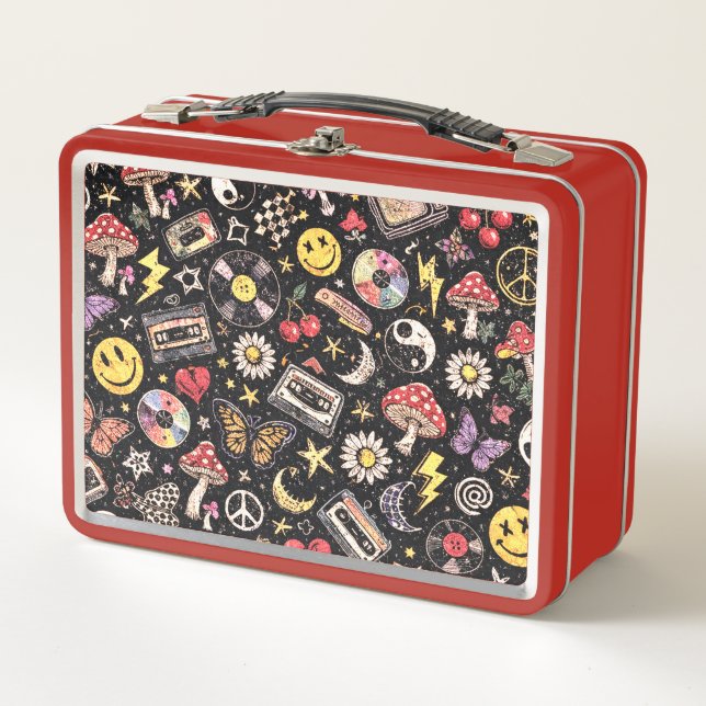 Pastel Retro Memphis Pattern Swirls Metall Brotdose (Vorderseite)