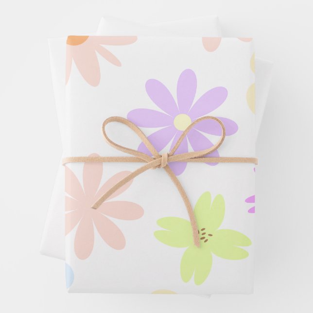 Pastel Retro Mod-Blume, 80er, 90er-Stil Geschenkpapier Set (Beispiel)