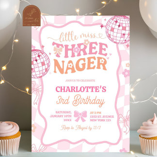 Pastel Retro Rainbow Little Miss Threenager Einladung