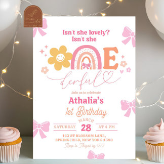 Pastel Retro Rainbow Onederful 1. Geburtstag Einladung