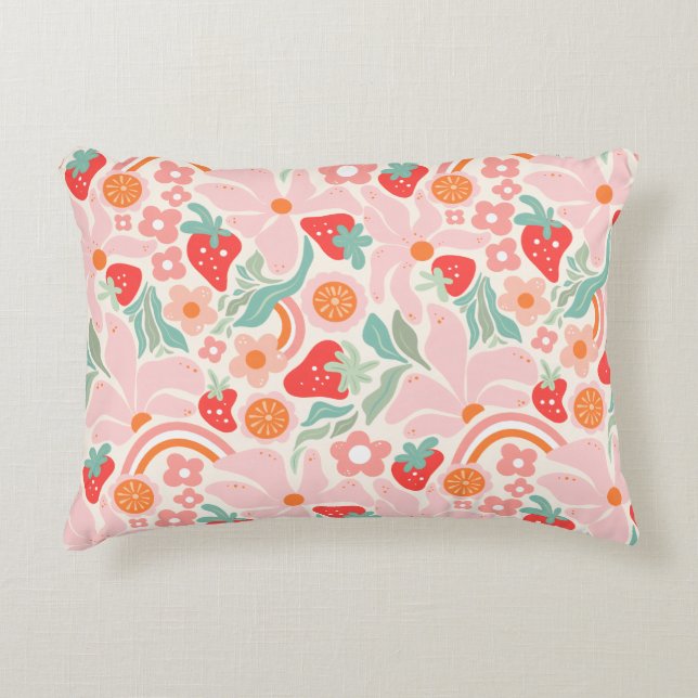 Pastel retro strawberry  dekokissen (Vorderseite)