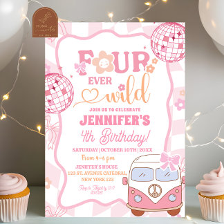 Pastel Retro Van Fourever Wild Groovy Geburtstag Einladung