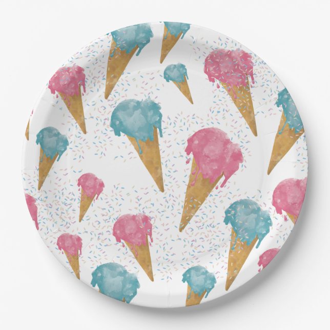 Pastel Retro Wasserfarben Ice Pappteller (Vorderseite)