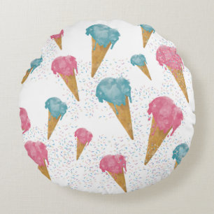 Pastel Retro Wasserfarben Ice Rundes Kissen