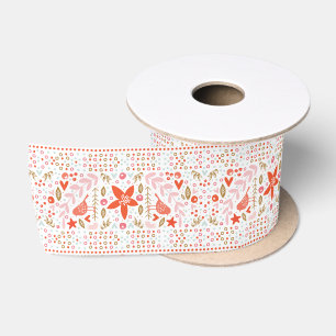 Pastel Retro Weihnachten Botanisches Geschenk Wrap Satinband