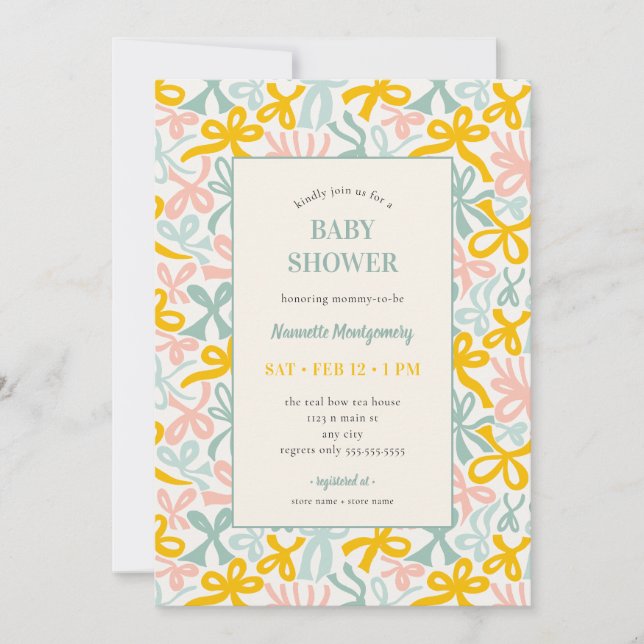 Pastel Ribbons and Bows Baby Shower Invitation Einladung (Vorderseite)