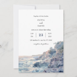 Pastel Rocky Shoreline Sunrise Art Beach Hochzeit Einladung